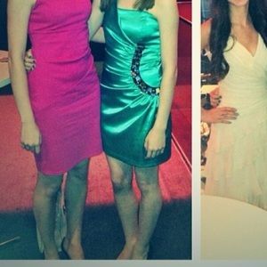 Aqua cocktail dress with black details & jewels